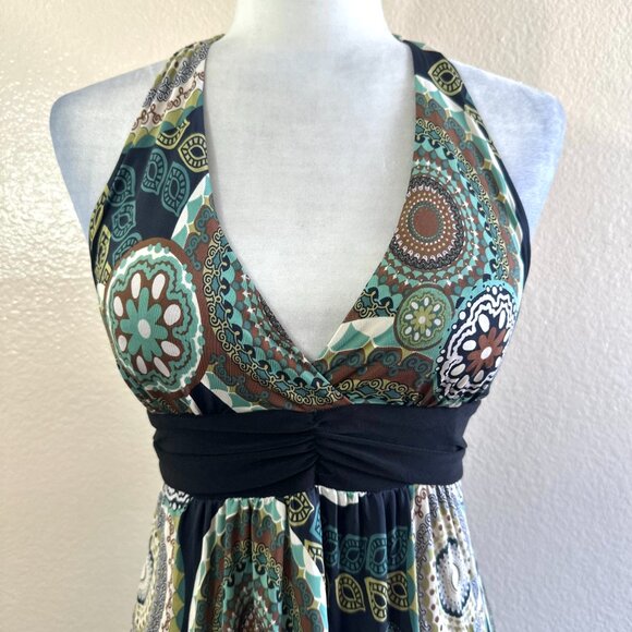 Blue Sketch Vintage 90s Halter Paisley Green Whimsygoth Dress - Picture 2 of 7